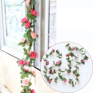 Artificiel Rose Fleur Floral Faux Vigne Suspendu Guirlande Fête / Mariage Décor - Picture 1 of 9