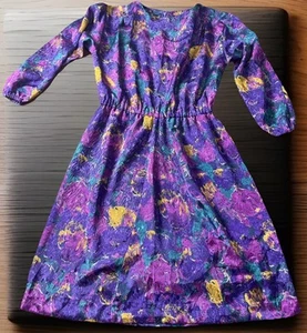 Vintage silk velvet dress Purple,Gold,Green 40’s/50’s Style Dress Sz-(s) - Picture 1 of 6