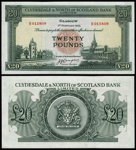 SCHOTTLAND CLYDESDALE NORTH BANK LTD 20 PFUND (P193a) 1958 GEF - Bild 1 von 1