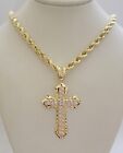 10k Yellow Gold Rope Chain 26&quot; 5mm Necklace Cross Charm Pendant Set REAL 10k Men