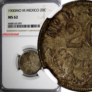 Mexico SECOND REPUBLIC Silver 1900 MO M 20 Centavos NGC MS62 Toned KM# 405.2(1) - Picture 1 of 4