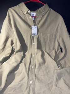 H&M Regular Fit Coupe Button Collar Long Sleeve Button Shirt Men L NWT Casual - Picture 1 of 5