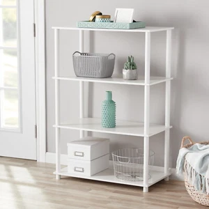 No Tools 4-Shelf Storage Bookcase Shelving Unit Plant Stand Bookshelf Home White - Picture 1 of 4