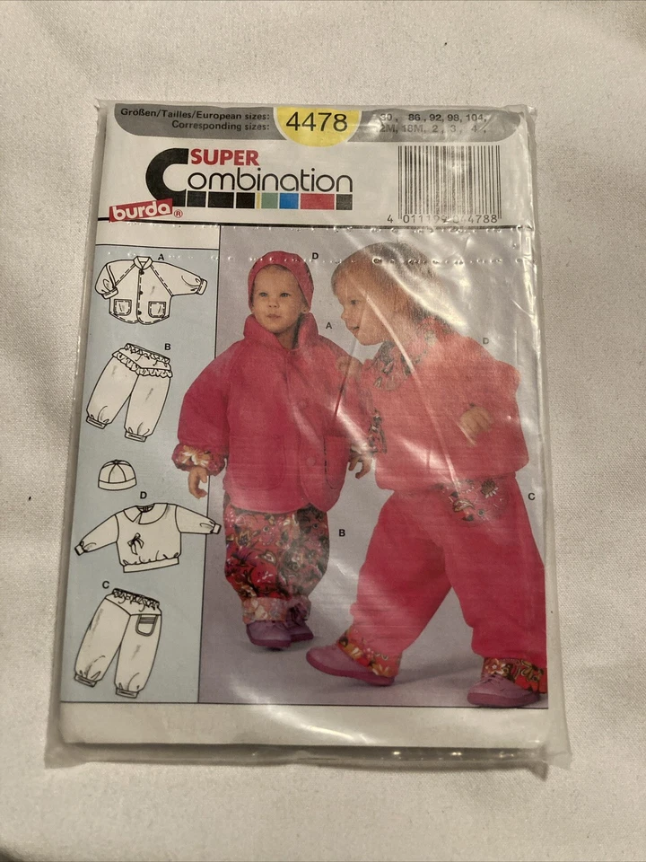Burda Sewing Pattern 4478 boys & girls Top & pants Hat sizes 12m - 4yrs Uncut - Image 1 of 1