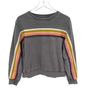 Rip Curl Gray Sweatshirt Women’s Size XS Pink Gold Cream Stripe Long Sleeve