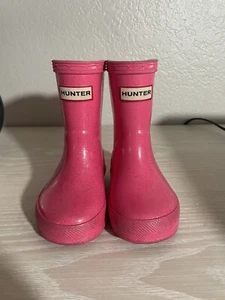 Hunter Original First Boots Toddler Little Girls PINK Sparkles Size 5B/6G Rubber - Picture 1 of 7