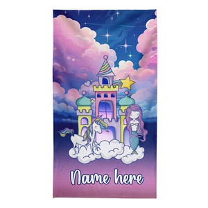 150 x 75 cm Personalised Mermaid Fairy Castle Beach Towel Holiday Pool - Picture 1 of 12