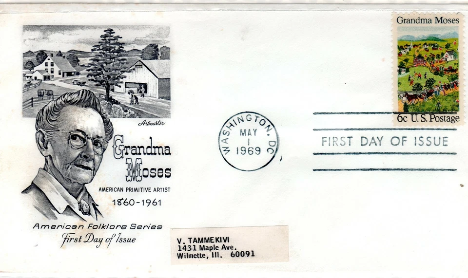 Sc# 1370 Grandma Moses May 1 1969 DC Artmaster address - Image 1 of 1