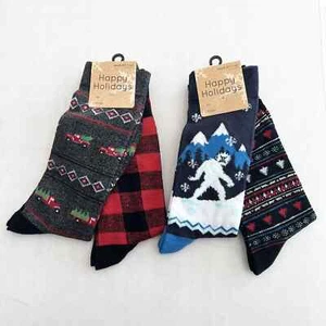 NEU Happy Holidays (4 Paar) Crew-Socken Herren GRÖSSE 8-12,5 abscheulicher karierter Baum - Bild 1 von 4