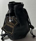 Soft Leather Drawstring Pouch with spring locks Coin Purse jewelry bag black New