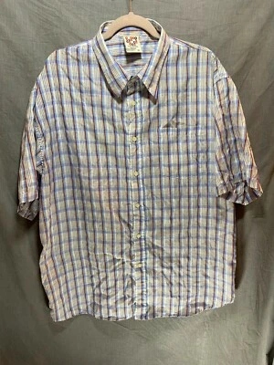 Old Skool Button Up Shirt Extra Adult Large Red Blue White Plaid Casual Mens. - Image 1 of 4