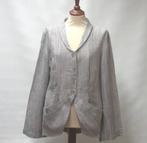 DESIGNER DONASSY WOMENS 100% LINEN BOHO JACKET BLAZER QUIRKY POCKETS UK14 - Picture 1 of 4