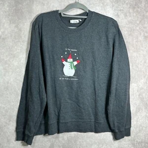 Hot Cotton Sweatshirt Womens XL Gray In The Meadow Snowman Crew Neck Christmas - Picture 1 of 9