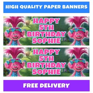PRINCESS POPPY Personalised Birthday Banner - Trolls Party Banners - Trolls - Picture 1 of 1