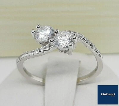 Anello Donna in Argento 925  solitario contrarie' 4 mm + zirconi - Immagine 1 di 4