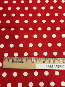 Polka Dots 100% cotton fabric by the yard 36 x 44 - RED background White Dots - Picture 1 of 5