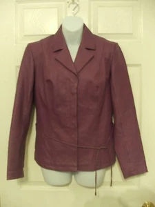 Boutique Europa Purple Lined Leather Jacket Snap Front Closure Size 4 Fitted - Picture 1 of 7