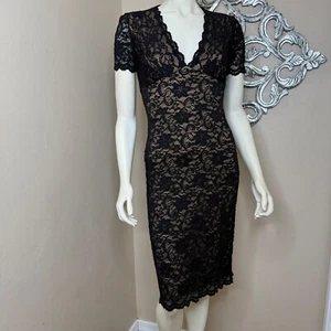 BISOU BISOU Bodycon-Kleid schwarz Spitze Midi Damen Größe Small sexy Date Night - Bild 1 von 11