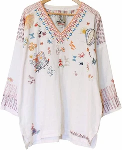 JOHNNY WAS Pete & Greta Embroidered Linen Tunic WHIMSICAL Campervan Butterfly L - Picture 1 of 5