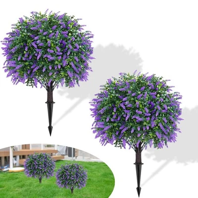 Set of 2 Artificial Lavender Boxwood Topiary Ball Bushes 26 Inch UV Resistant... - Image 1 of 4