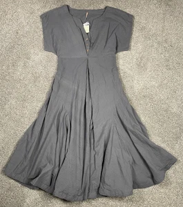 Free People Dress Womens Large Gray Outta Here Midi Cotton Lagenlook Boho NEW - Picture 1 of 9