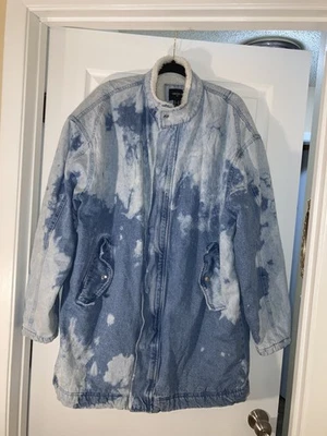 Men's Forever 21  Blue Bleached Denim Coat Jacket Sherpa Lined Size Large - Image 1 of 4