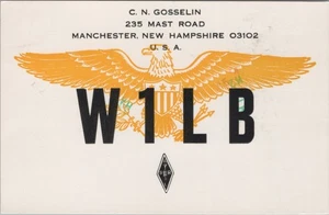 amateur ham radio QSL postcard W1LB C.N. Gosselin 1978 Manchester New Hampshire - Bild 1 von 1