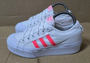 ADIDAS NIZZA TRAINERS SIZE UK 6 PLATFORM SOLES WHITE & PINK LIMITED EDITION - Picture 1 of 10