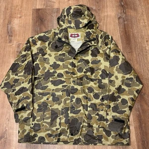 Vintage 80s LL Bean Camo Jacket Maine Guide Full Zip Hooded Waterproof Mens XL - Picture 1 of 6