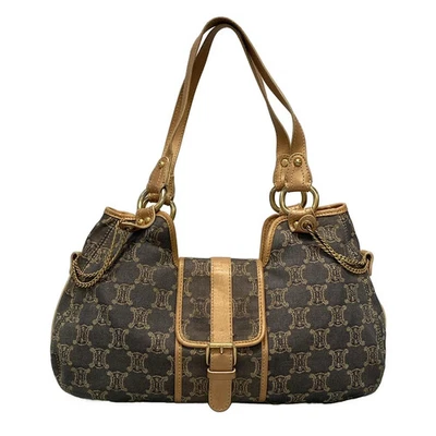 Auth CELINE Paris Macadam - Dark Navy Pink Beige Denim Leather Shoulder Bag - Image 1 of 4