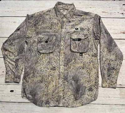Camisa masculina manga longa Mossy Oak Brush camuflada com botão ventilado tamanho M - Imagem 1 de 4