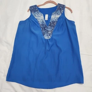 Avon Women's Blue Snakeskin Sequin Deep V-neck Pullover Tunic - Size M  - Picture 1 of 13