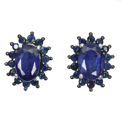 Pendientes de plata de ley 925 ovalados zafiro azul 6x4 mm zafiro piedras preciosas joyería Foto 1 de 4
