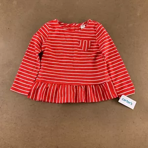 Carter's Girls Size 4 Red White Striped Knit Long Sleeve Pullover Peplum Top NWT - Picture 1 of 5