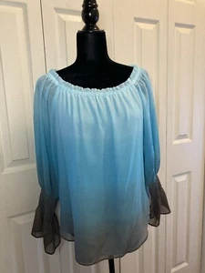 White House Black Market Women’s Blouse Teal Ombré Gray Long Sleeves Size Med (D - Picture 1 of 8