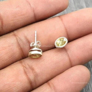 Citrine Gemstone Stud Anniversary Gift Earrings Solid 925 Sterling Silver - Picture 1 of 8