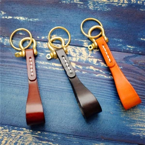 1PC Voiture Clé Chaîne de Luxe Cuir de Vache Cuir Porte-Clé Cuivre Boucle Anneau - Afbeelding 1 van 14