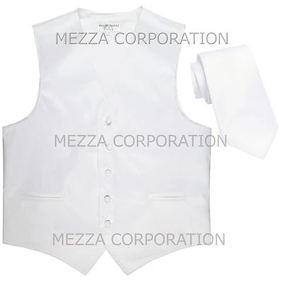 New men's Vesuvio Napoli tuxedo formal vest waistcoat necktie prom wedding White - Image 1 of 4