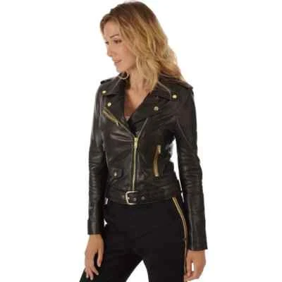 STYLISH Women's Black Leather Jacket 100% Pure Lambskin Moto Biker Jacket - Image 1 of 4