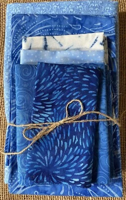 Lote de 5 hermosas telas de acolchado Batik (4 1/4 yardas en total) azul Foto 1 de 4