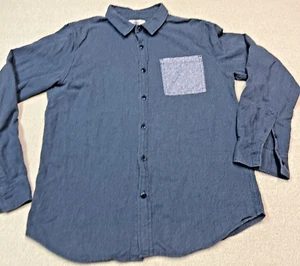 On The Byas Button Up Flannel Shirt Men Medium Blue Mixture Contrast Pocket Prep - Picture 1 of 11