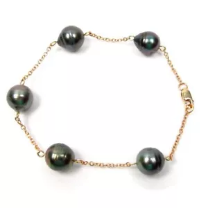 9-10 mm Barock Tahitianische Perle 14K Gelbgold Kette Armband 7 Zoll 7,5 Zoll oder 8 Zoll - Bild 1 von 1