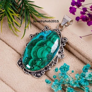 Malachite & Shattuckite Gemstone 925 Sterling Silver Designer Pendant MK*L-892 - Picture 1 of 8