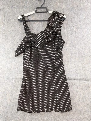 Top Rue 21 Mujer Grande Negro Blanco Punteado Transparente Gasa Volantes Sin Mangas Coqueto Foto 1 de 4