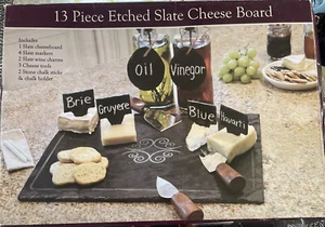 12 Pc Etched Slate Cheese Board and Tools Charcuterie Markers Chalk NEW *Read* - Picture 1 of 10