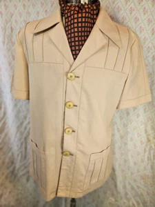 Vintage 1970s Tan Poly/Viscose Rodmil Australia Sleeve Tropical Safari Jacket M - Picture 1 of 6