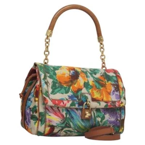 DOLCE&GABBANA Flower Pattern Hand Bag Canvas 2way Red Green Auth am7718 - Picture 1 of 24