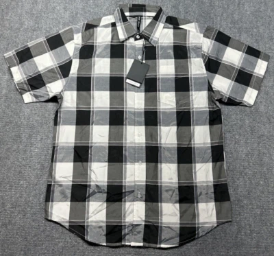 True Rock Shirt Mens XL Black Gray Plaid Short Sleeve Button Up Pocket Y2K New - Image 1 of 4