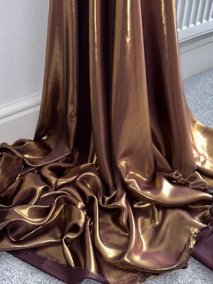3 Meter Brown/gold Wet Look Shimmer Satin Fabric 58” Wide Dressmaking,Bridal - Image 1 of 4