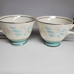Vintage Homer Laughlin Cavalier Eggshell Romance Coffee Set of 2 Teal Cups 1958 - Picture 1 of 7